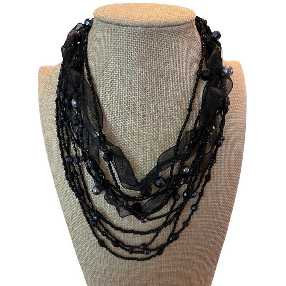 Chico's Beads & Ribbon Intertwined Necklace